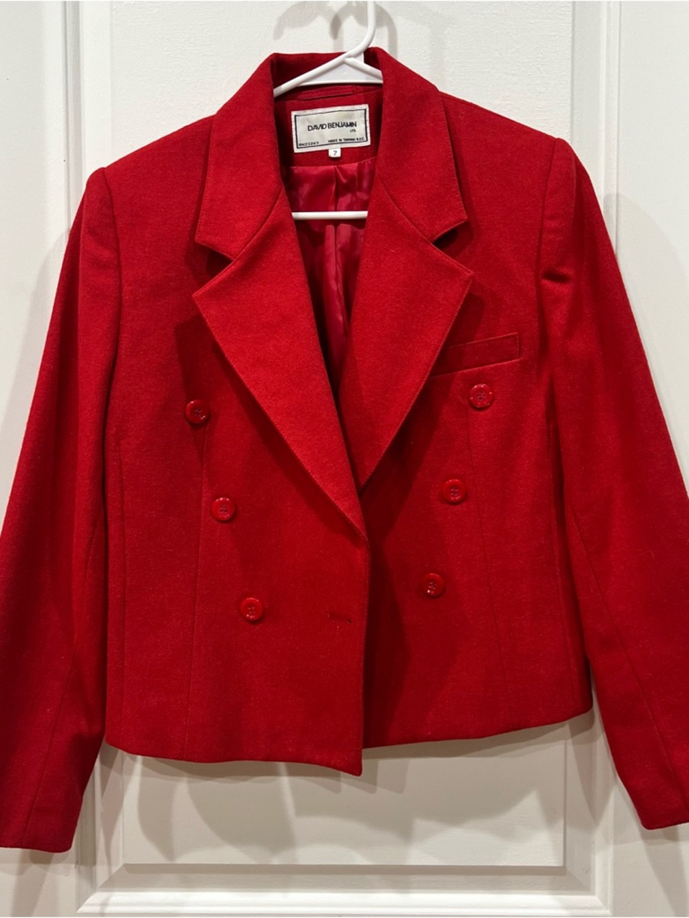 David Benjamin LTD Vintage Women's Red Double-Breasted Wool Blend Blazer Mod 90s